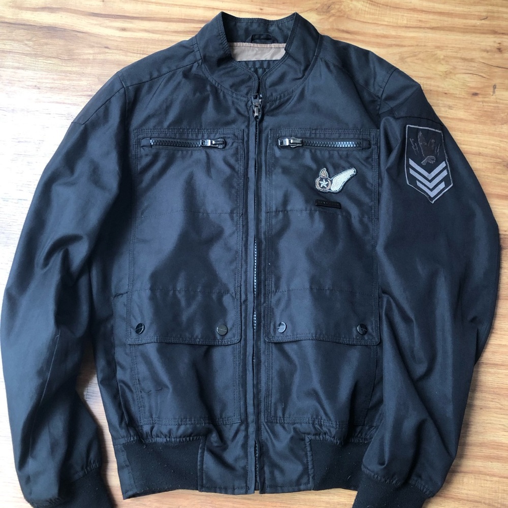 Sean John Black Bomber Jacket with Patch Details